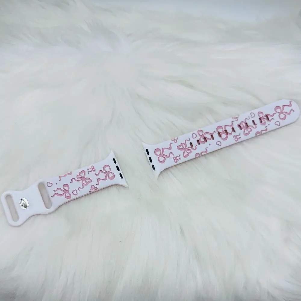 Pink Bow Design Apple Watch Bands in white pink 38mm 40mm 41mm